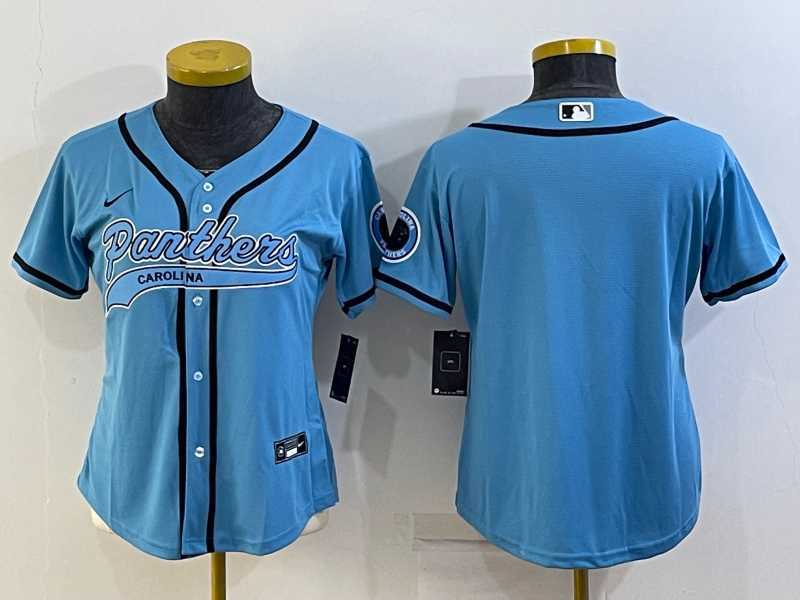 Womens Carolina Panthers Blank Blue With Patch Cool Base Stitched Baseball Jersey